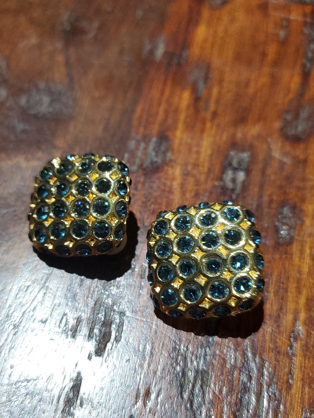 Joan Rivers Gold-Tone Clip On Earrings Blue Crystals Party Evening Classy